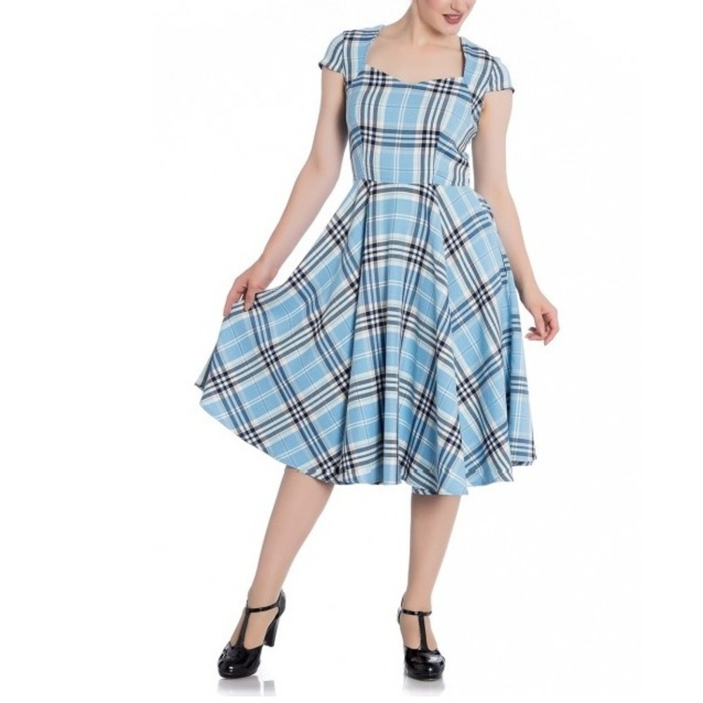 Hell Bunny Vixen Womens 2XL Blue Plaid Aberdeen Tartan 50s Swing Dress